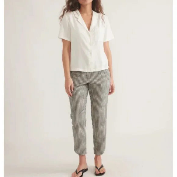 Marine Layer Allison Pants Dolphin Hem, Black/White Stripe, Size Small - Picture 1 of 13